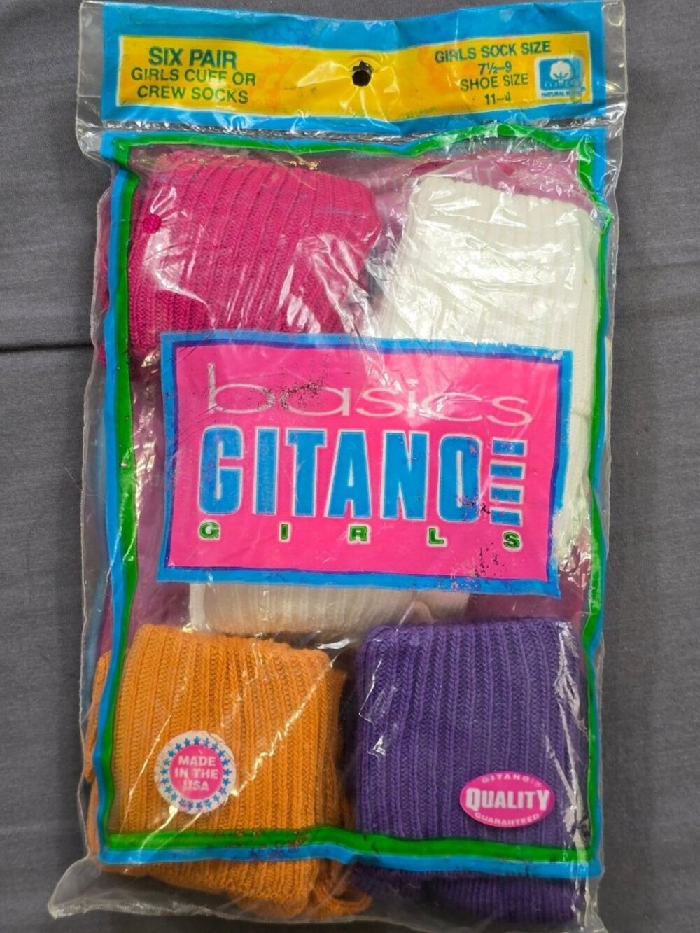 Vintage 80s 90s Gitano Girls Size 7.5-9 11-4 Cuff Crew Socks Five Pairs Bright